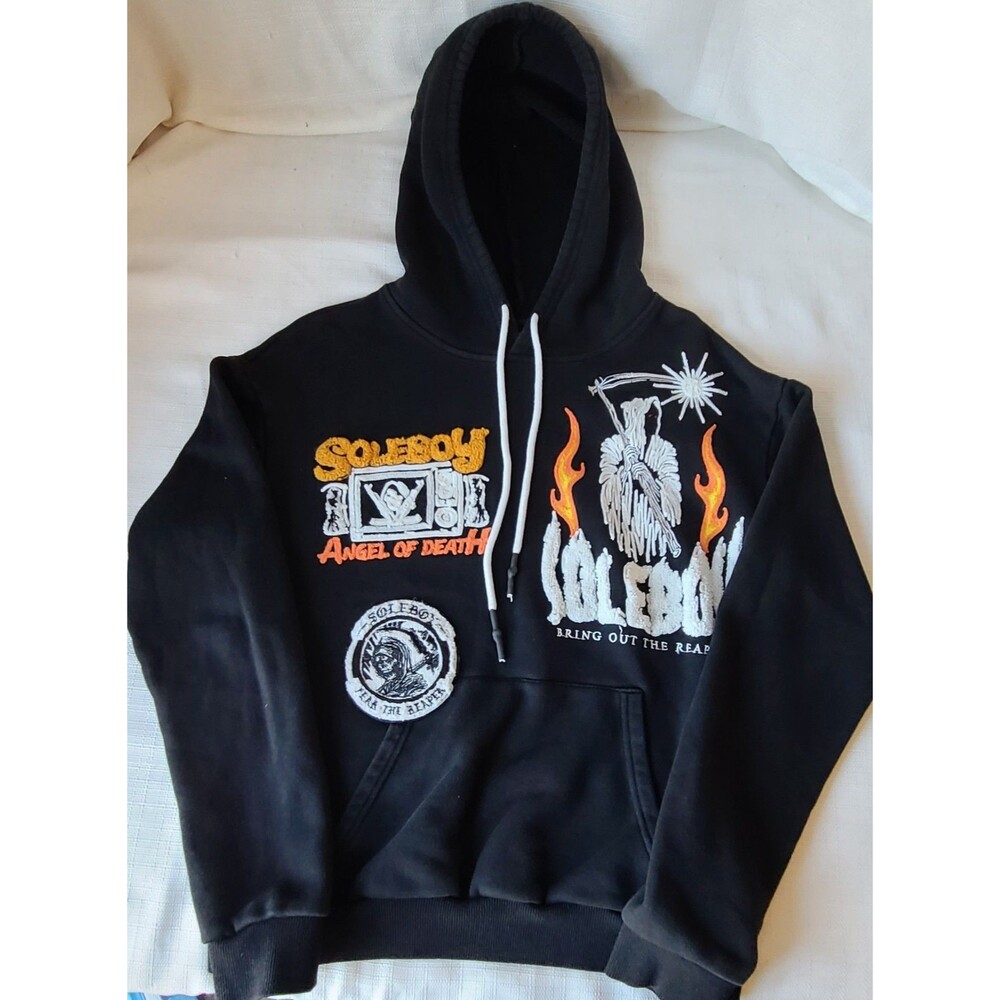 Soleboy Angel Of Death Hoodie Mens Medium Black Graphic Pullover Reaper Streetwe